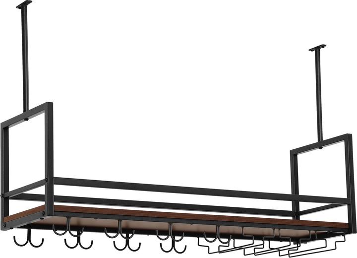 Actual product image En.Casa Weinregal mit Glashalterung Borejle 100x30x65 cm Schwarz/Walnussoptik