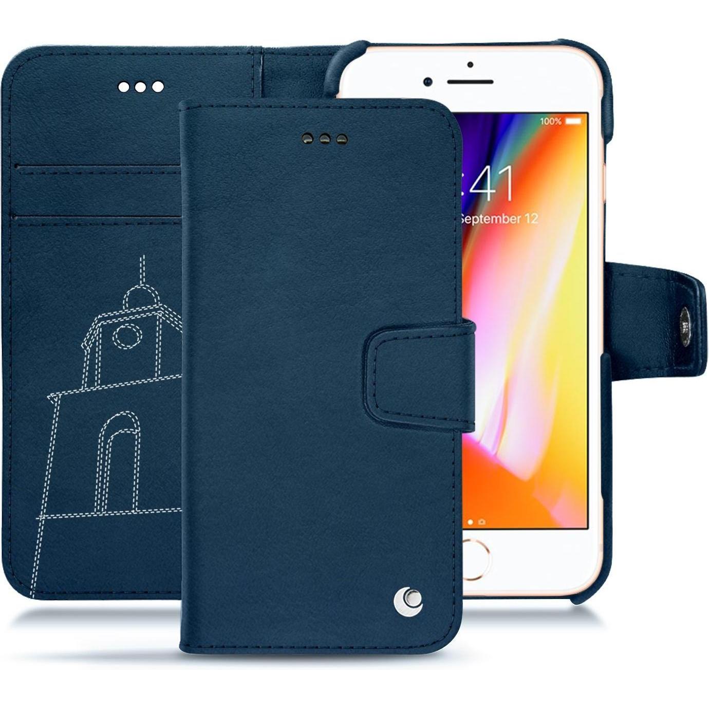 Noreve Lederschutzhülle Wallet (Apple iPhone 8), Smartphone Hülle, Blau