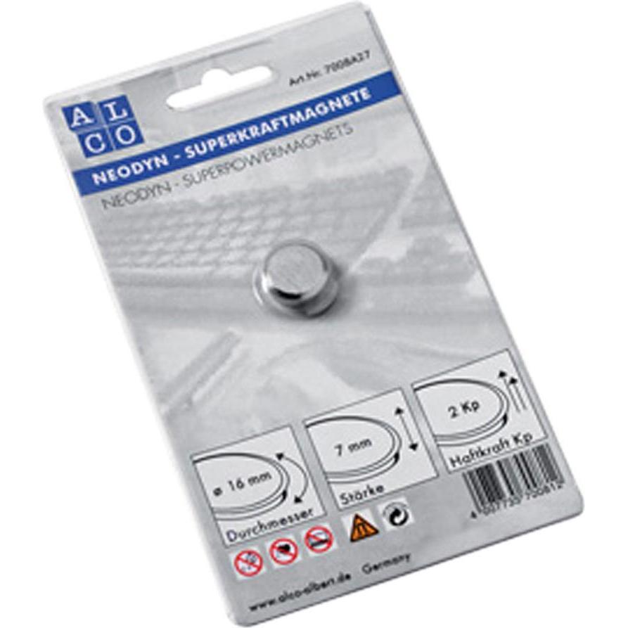 Thumbnail - Alco, Magnet, Superkraftmagnet, silber gebürstet 16mm (1 x)