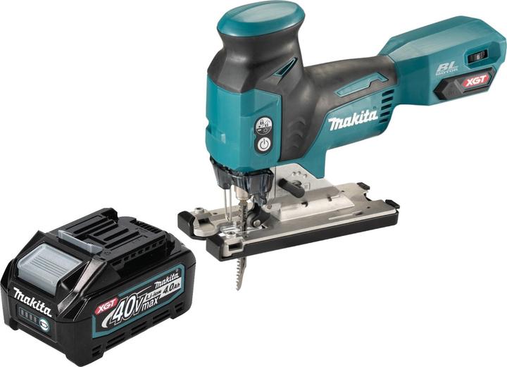 1x Makita JV 001 G Akku Stichsäge, 1x Spanreissschutz (415524-7), 1x Sechskantstiftschlüssel 4 mm (783202-0), 1x Stichsägeblatt B-10 Holz, Kunststoff (A-85628), 1x Stichsägeblatt B-22 Metall, Kunststoff (A-85737), 1x Stichsägeblatt BR-13 Holz (A-85793), 1x Makita BL 4040 40 V max. 4,0 Ah XGT Li-Ion Akku, ohne Ladegerät