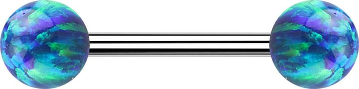 Produktbild Star Piercing Barbell silber mit zwei Kugeln Opal blau (Chirurgenstahl 316L)