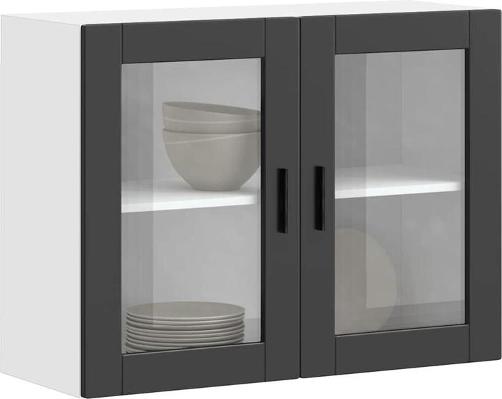 Image du produit VidaXL Armoire suspendue de cuisine avec porte vitrée Porto Noir Armoire murale de cuisine (80 x 31 x 60 cm)
