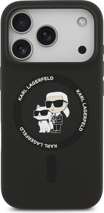 Produktbild Karl Lagerfeld - Silicone Ring MagSafe (KLHMP17MSCMKCRHK) - iPhone 17 Air - Black Karl&Choupette (Apple iPhone 17 Pro)