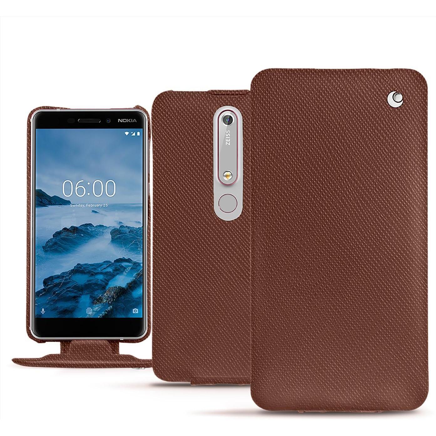 Thumbnail - Noreve Lederschutzhülle vertikal (Nokia 6 (2018)), Smartphone Hülle, Braun