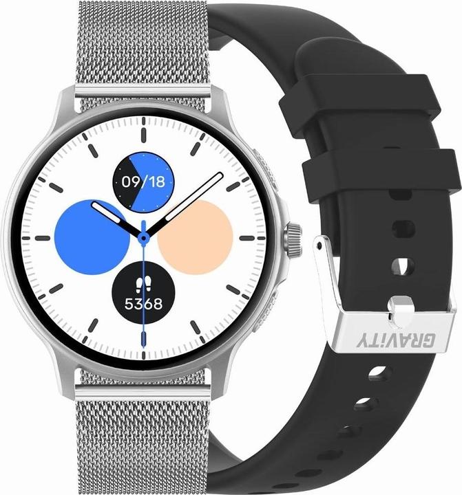 Produktbild Gravity GT12-7 Damen-Smartwatch, schwarzes Silikonarmband + silbernes Armband