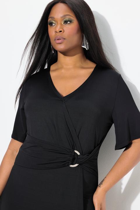 Actual product image Ulla Popken Wrap Look Short Sleeve Slinky Dress (50, 52)