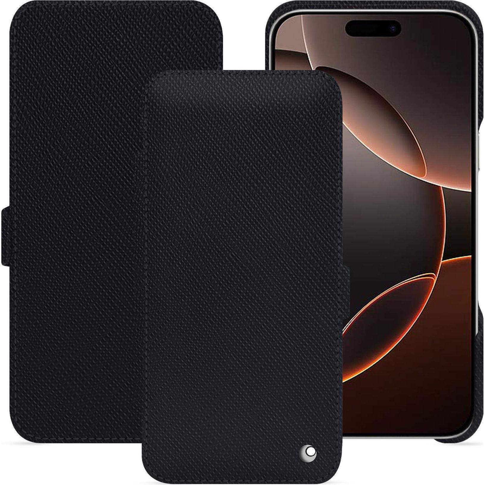Noreve Lederschutzhülle horizontal (Apple iPhone 16 Pro), Smartphone Hülle, Schwarz