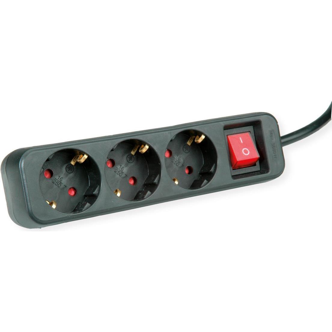 Roline, Steckdosenleiste, 3fach Steckdosenleiste mit Schalter schwarz 10m (3 x, CEE 7/3, 10 m)