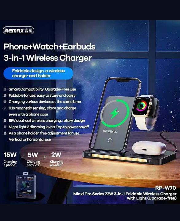 Produktbild Remax Wireless charger Minxl Pro 3in1, 22W (black) (22 W)