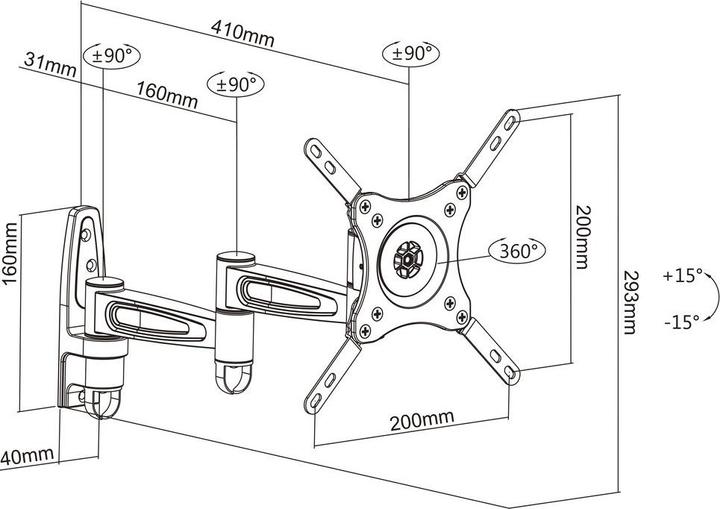 Image du produit Multibrackets M VESA bras flexible 360 III Argent 75 100 200 (Mur, 32", 15 kg)