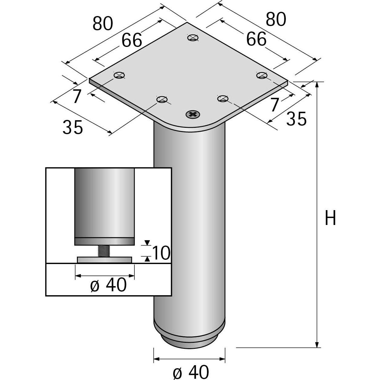 Thumbnail - Hettich, Tischbeine + Tischgestell, Möbelfüsse Lano RO