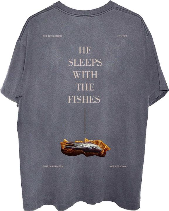 Actual product image The Godfather Unisex Adult Sleeps With The Fishes Back Print Cotton T-Shirt (S)