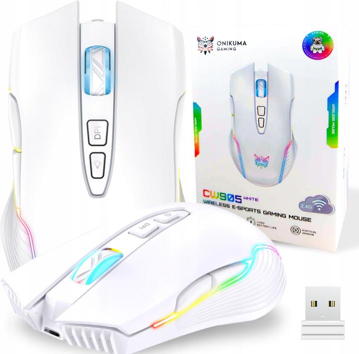 Produktbild Onikuma Mysz bezprzewodowa CW905 RGB biała (Kabellos)