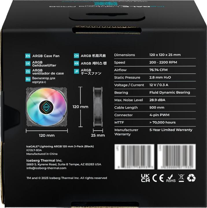 Produktbild Iceberg Thermal IceGALE ARGB Gen2.0 -120 mm Black (3er Pack) (120 mm, 3 x)