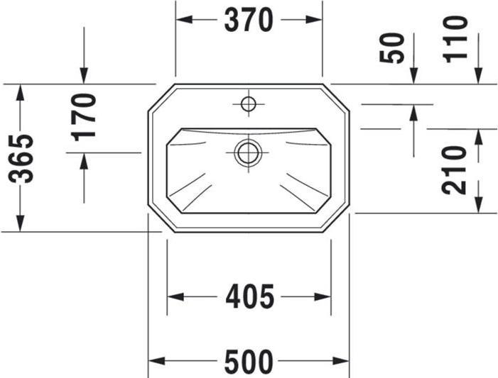 Actual product image Duravit Hand-rinse basin 1930 m ÜL HLB 500x365mm 1 tap hole white WG (365 mm, 500 mm)