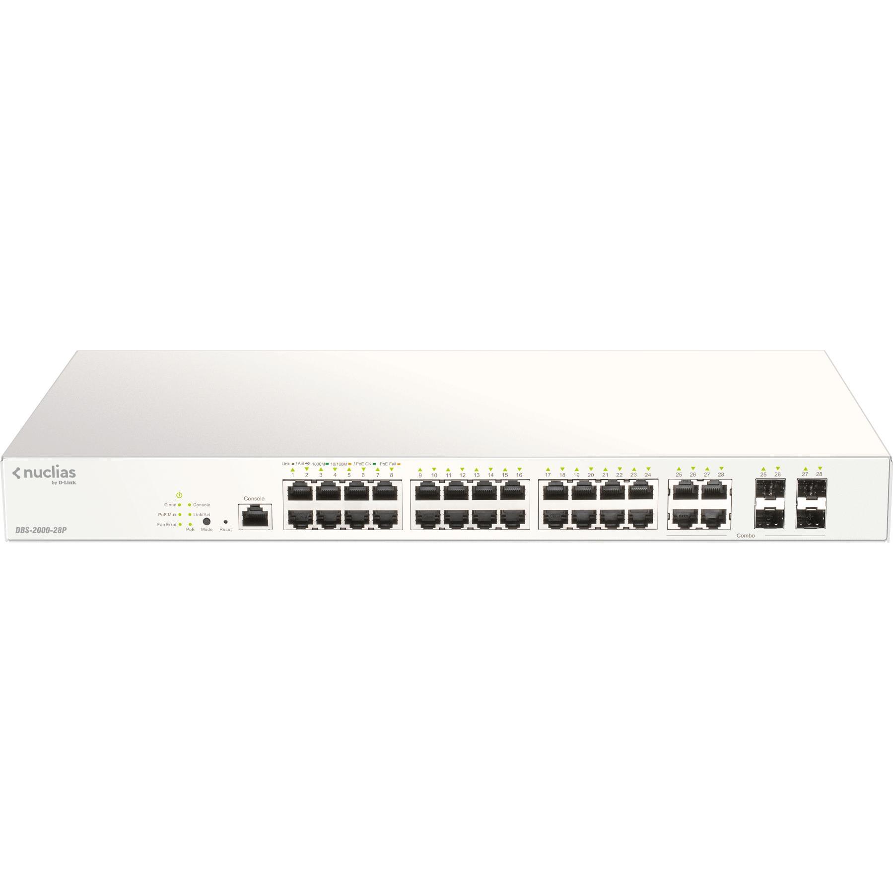 D-Link Switch 24G 4SFP PoE 193W Nucl 24x10/100/1000 4xSFP PoE Nuclias (28 Ports), Netzwerk Switch, Grau