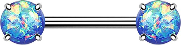 Produktbild Star Piercing Barbell mit zwei Opal Kugeln blau (Messing, Chirurgenstahl 316L)