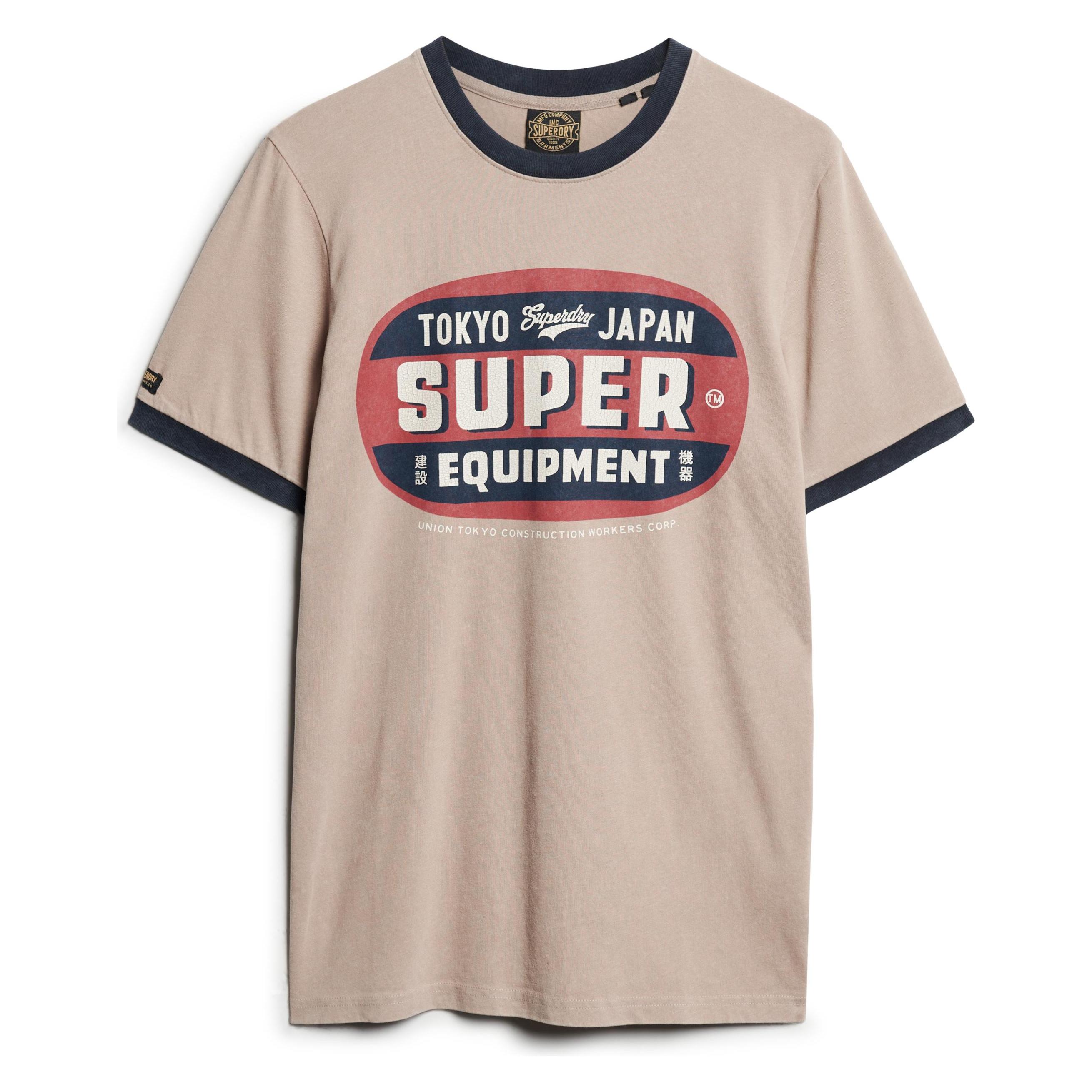 Superdry, Herren, Shirts, Ringer Workwear T-Shirt Mit Grafik, Beige, Blau, (S)