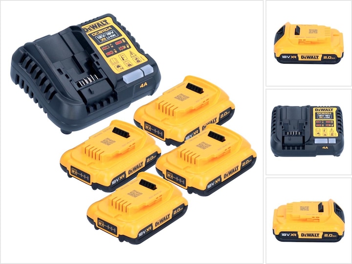 Productafbeelding DeWalt DCB 1104 D4 Accu Start Set 12 V / 18 V 4x Accu 2.0 Ah + DCB 1104 Lader (18 V)