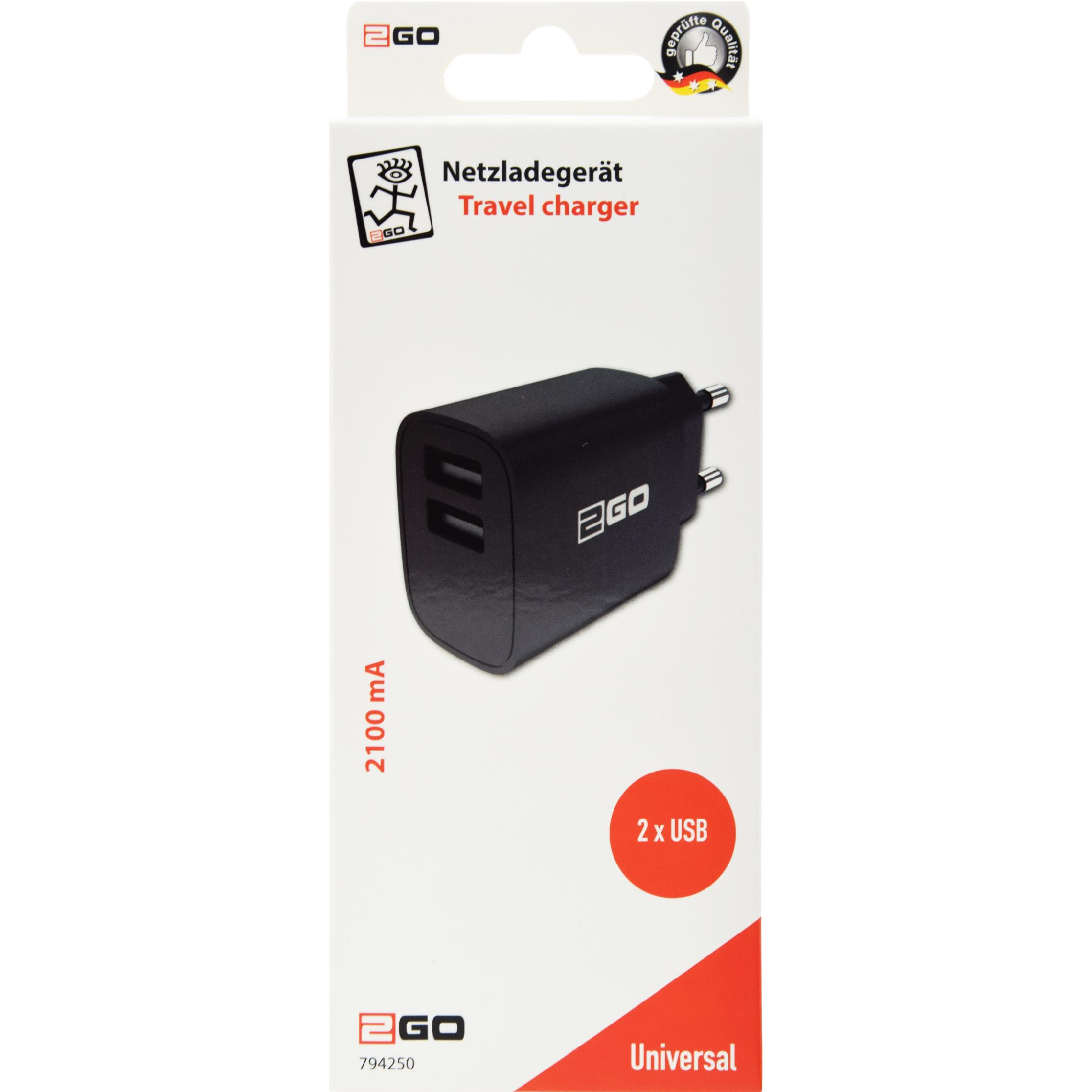 Thumbnail - 2GO USB Ladegerät DUAL 2A, USB Ladegerät, Schwarz