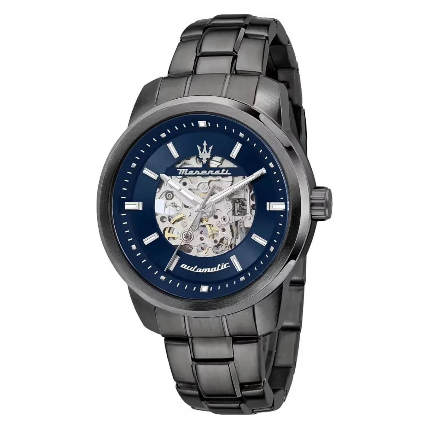 Maserati, Armbanduhr, R8823121002 Herrenuhr Successo Automatik 44mm 5ATM, Grau, Blau, (Analoguhr)