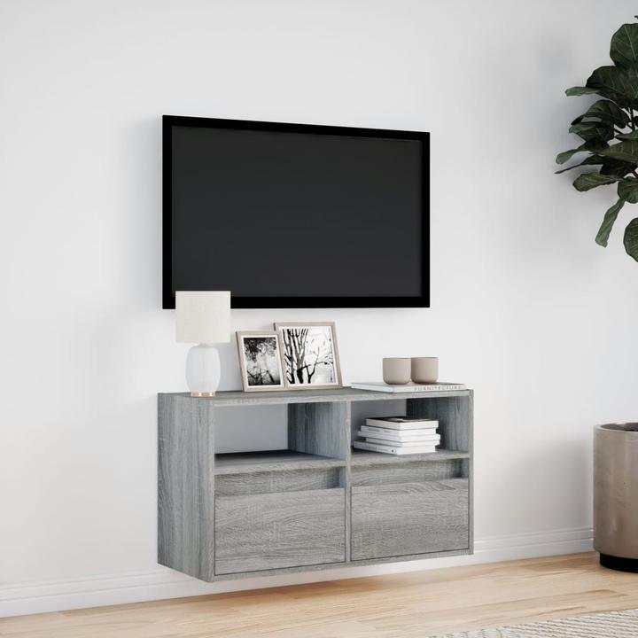 Image du produit vidaXL Armoire TV Armoire murale Lowboard Suspendu avec éclairage LED Gris Sonoma