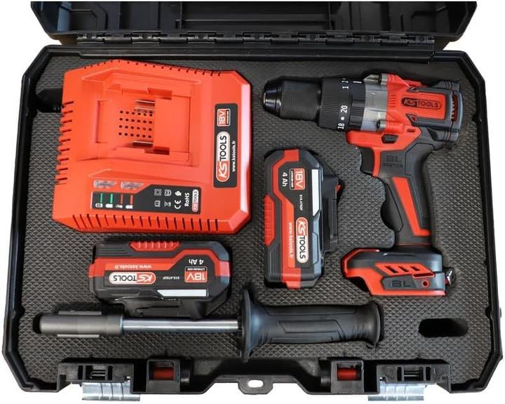 Produktbild KS Tools Akku-Bohrschrauber mit 18V, 2 Akkus, 150Nm Drehmoment, Schlag- und Bohrmodus