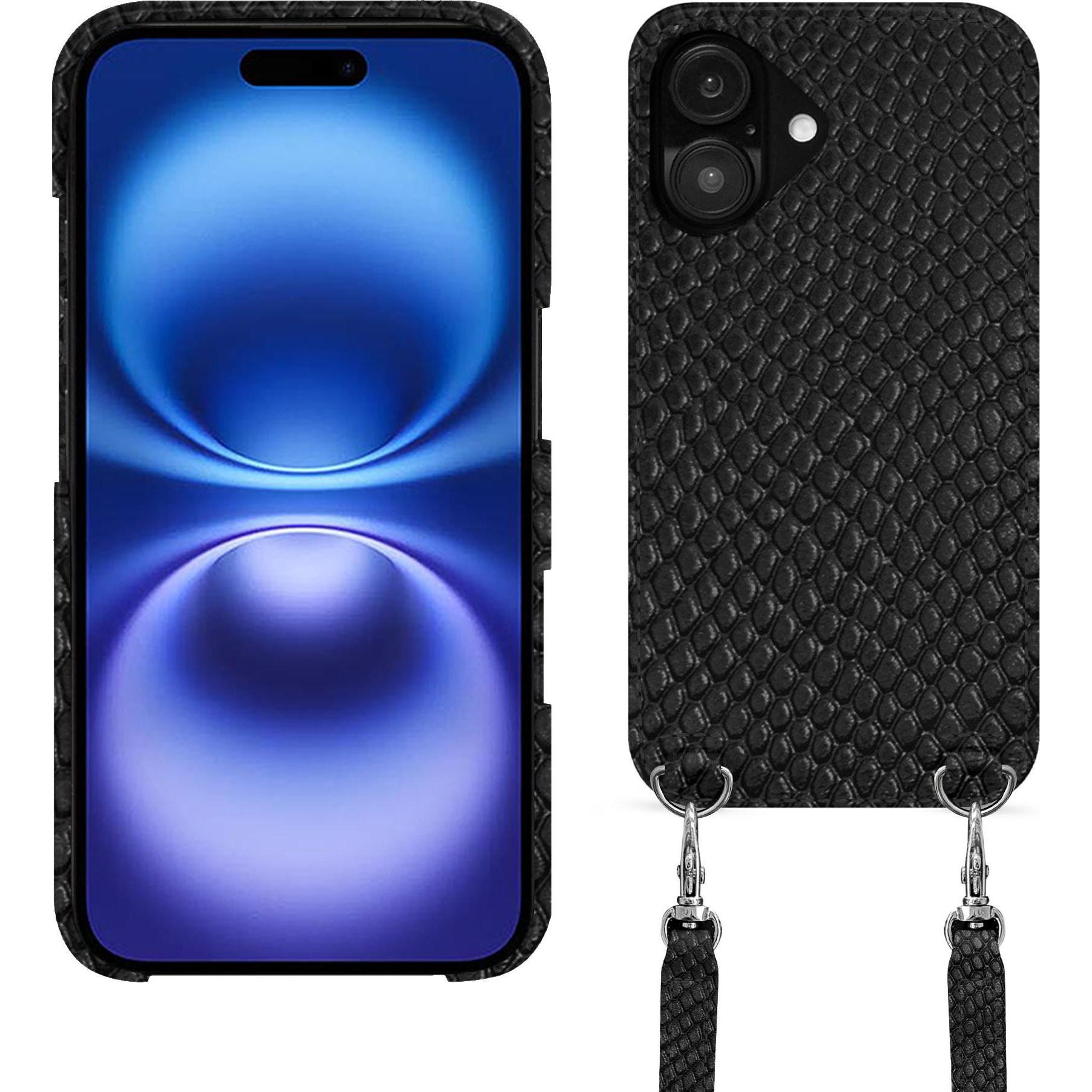 Noreve Schutzhülle mit Schulterriemen Apple iPhone 16 (Apple iPhone 16), Smartphone Hülle, Schwarz