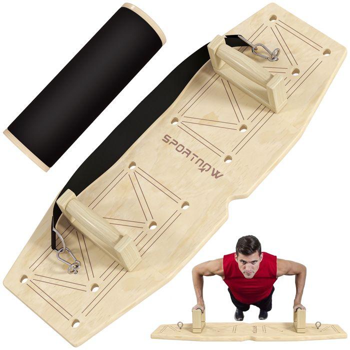 Image du produit Swisshandel24 Push Up Bars Set, Liegestützgriffe mit Trainingsboard & Widerstandsbändern, Holz