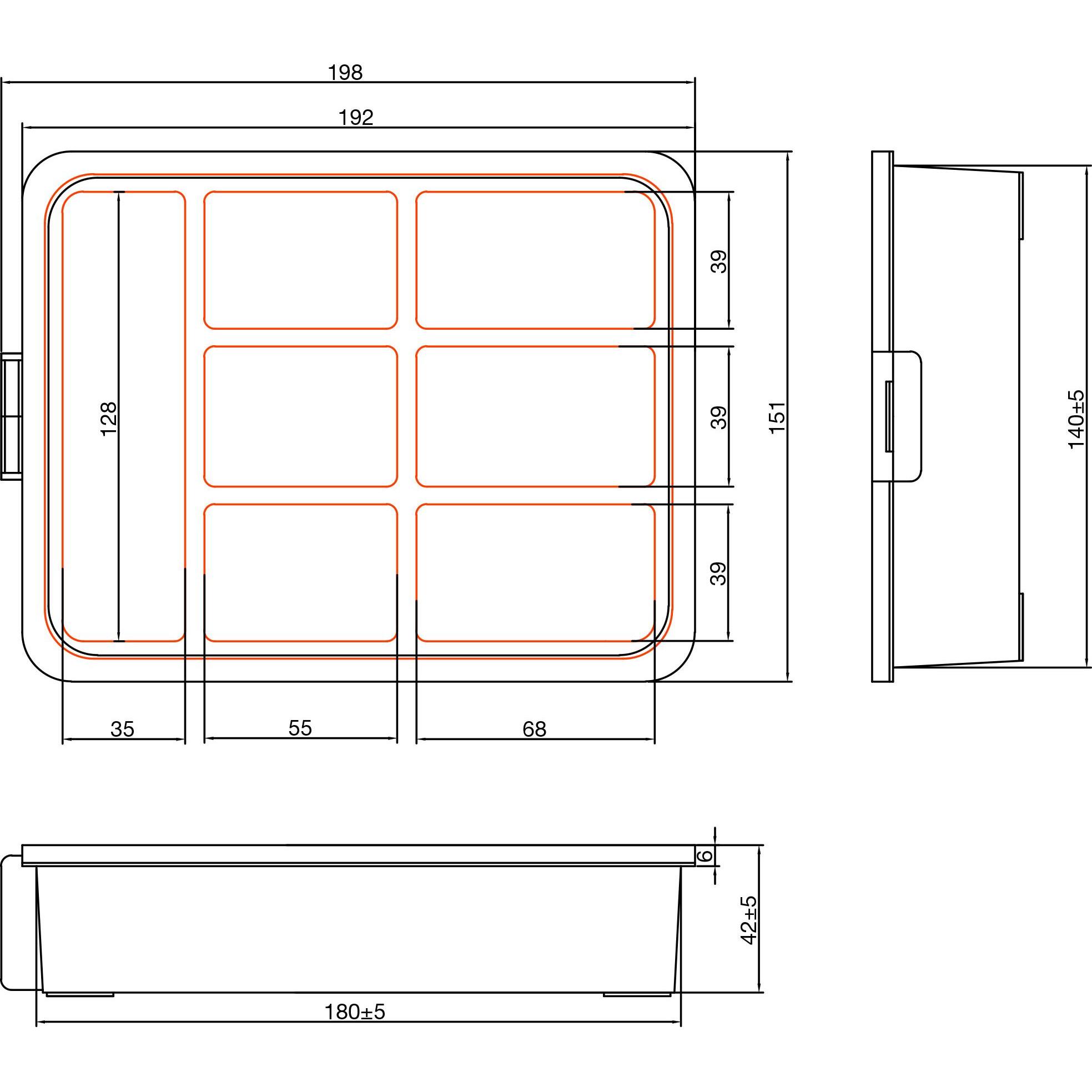 Thumbnail - InLine, Sortimentskasten, Kleinteilebox, 7 Fächer, Abmessungen: 180x140x40mm, orange