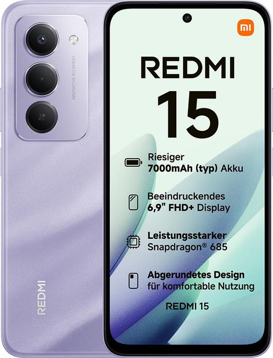 Actual product image Xiaomi Redmi 15 4G (256 GB, Sandy Purple, 6.90", Hybrid Dual SIM, 4G)
