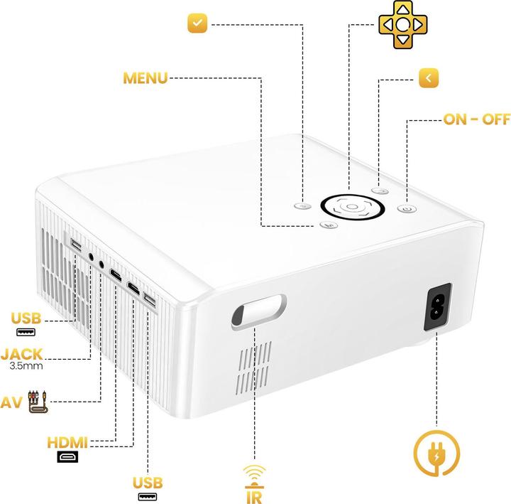 Actual product image Hoco Headphone with microphone projector with Android software Wi-Fi Bluetooth 1080P DT3 white (Full HD, 370 lm)