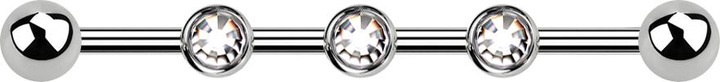 Produktbild Star Piercing Barbell Innengewinde silber drei 0.8 mm Gewindelöcher mit zwei Kugeln und drei Kristalle silber (ohne Messing, Titan G23)