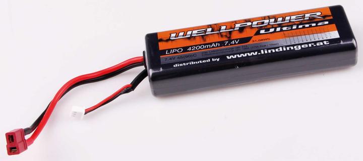 Actual product image Wellpower lipo battery ultima car 4200 mah / 7.4 volt 2s 45/90c ch5 with t-plug (7.40 V, 4200 mAh)