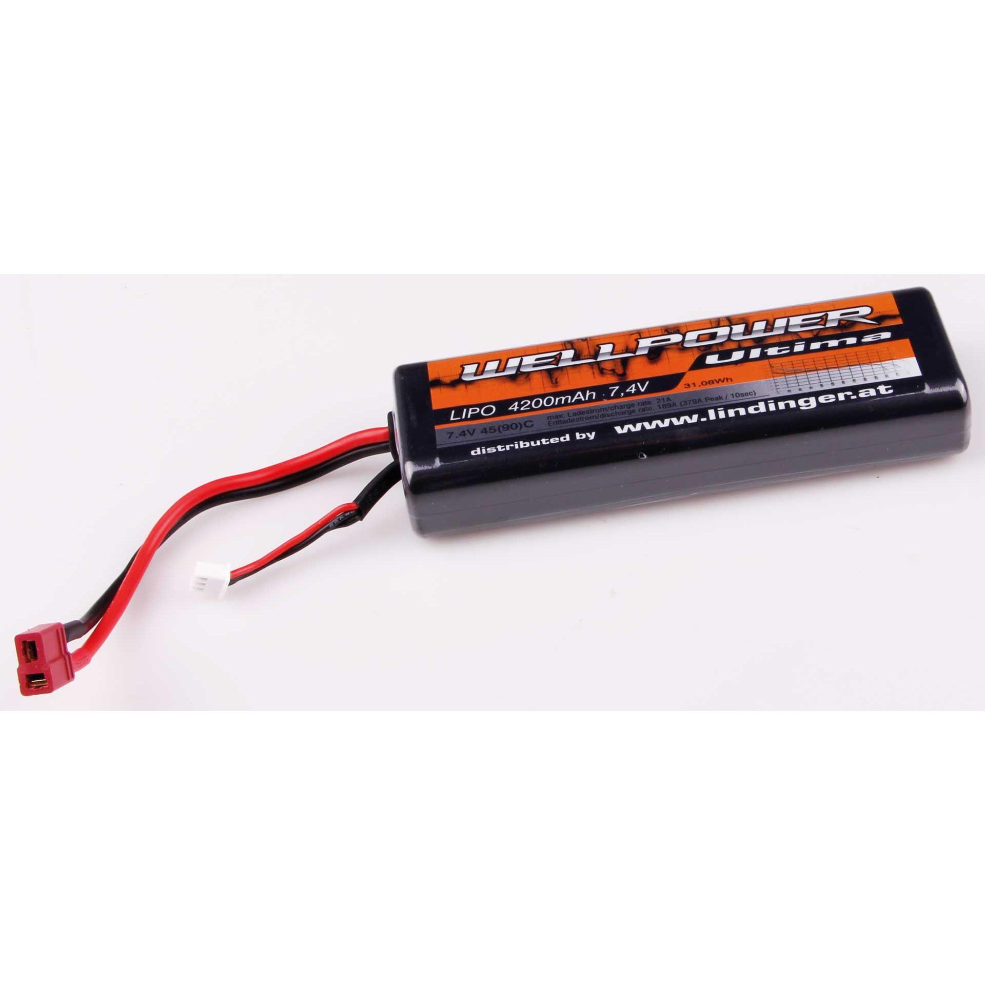 Wellpower lipo akku ultima car 4200 mah / 7,4 volt 2s 45/90c ch5 mit t-stecker (7.40 V, 4200 mAh)