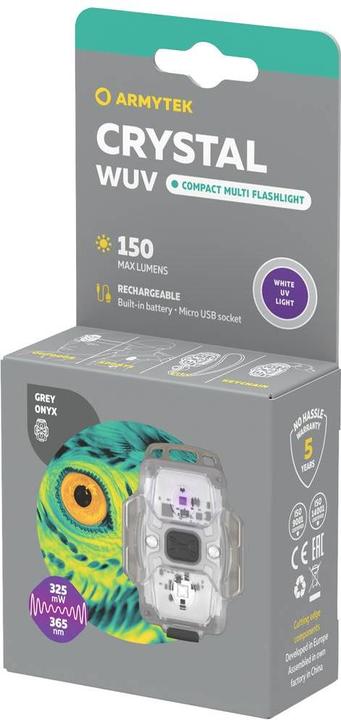 Image du produit ArmyTek Crystal WUV Grey Lampe de poche LED avec dragonne, avec interface USB (6.30 cm, 150 lm)