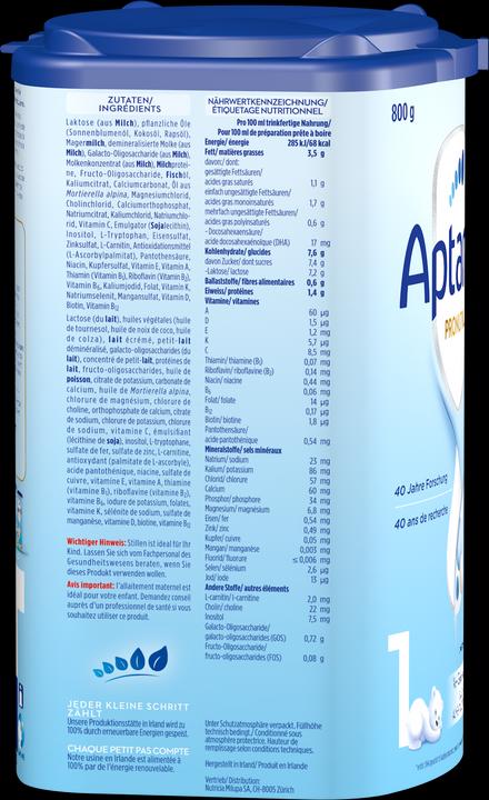 Nutritional values and ingredients Aptamil Pronutra 1 (800 g, from birth)