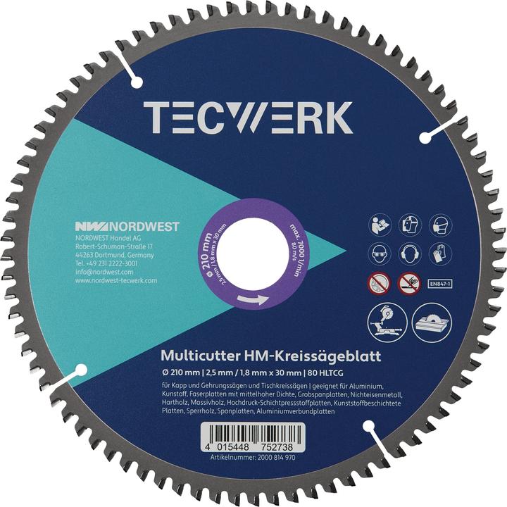 Tecwerk Tisch-/Kappkreissägeblatt Aussen-Ø 305 mm Zähnezahl 96 HLTCG Bohrung 30 mm Schnittbreite 3,2 mm