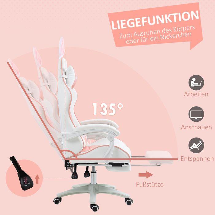 Immagine prodotto Swisshandel24 Gaming Stuhl Ergonomischer Gamer Stuhl mit Lendenwirbelstütze, Fussstütze Hasenohren Kopfkissen Rosa