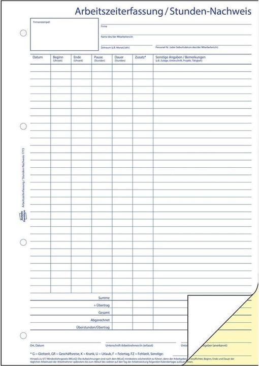 Actual product image Avery Purpose Form Time Sheet Form 1773-5 DIN A4 (40x)