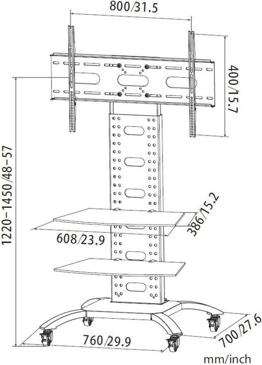 Produktbild Techly TV LED/LCD Wagen f. LCD LED TV mit 2 Ablagen (68 kg, 31" - 70")