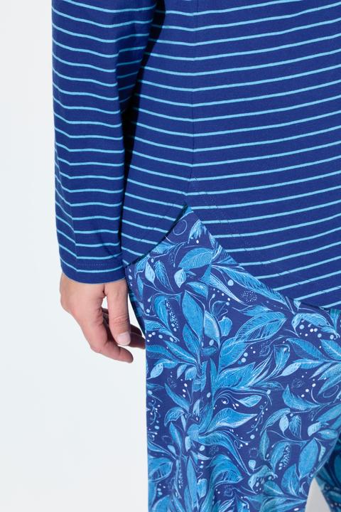 Actual product image Ulla Popken Pyjama-Longshirt, Ringel, Tunika-Ausschnitt, Langarm (50, 52)