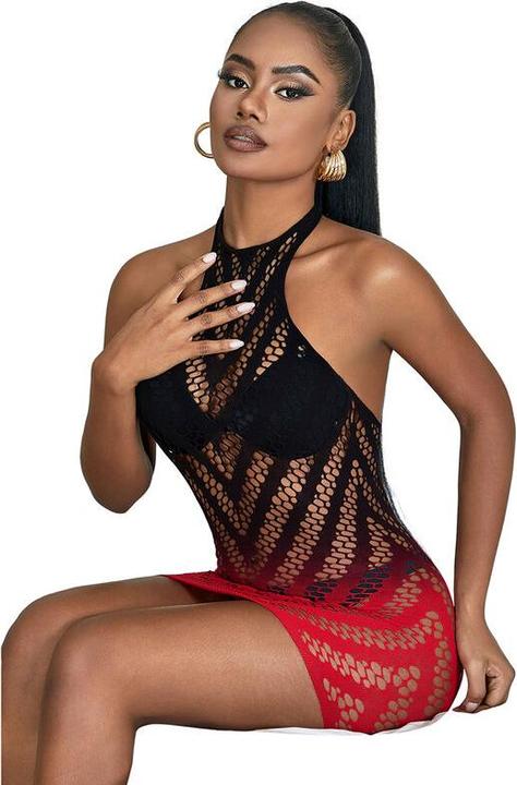 Produktbild Subblime 952242 Roter Und Schwarzer Bodystocking Aus Elastischem Netz Mit Abgeschnittenem Degrad E (S)