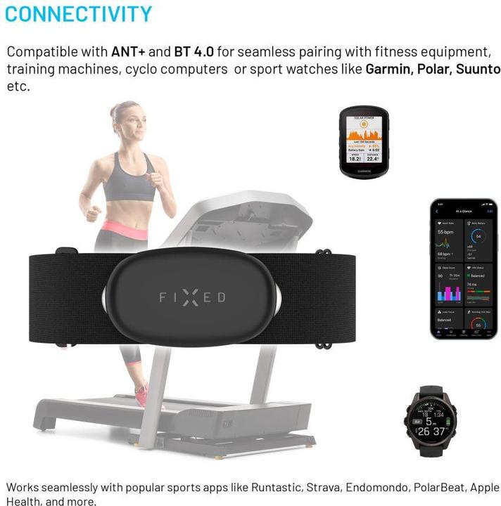 Actual product image Fixed Chest strap hearth-rate monitor Pulse Dual, HR+HRV measure, black
