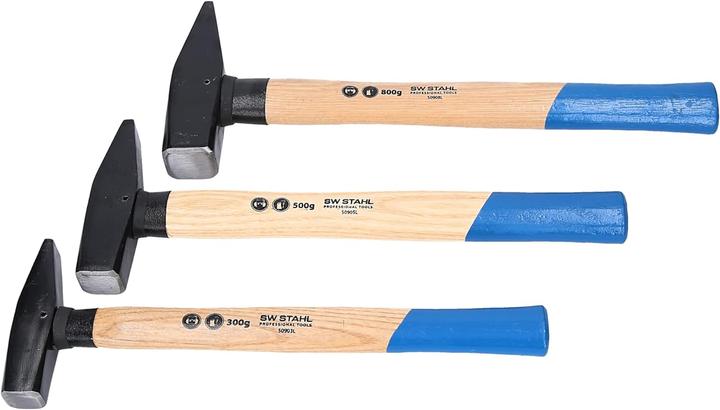 Produktbild SW-Stahl 50930L Schlosshammer-Set mit Stielschutz 3-teilig I Werkzeughammer aus Hickoryholz I Hammer (800 g)