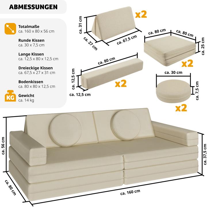 Immagine prodotto tectake Divano da gioco Lilly, 8 pezzi, con funzione letto (Divano per bambini)