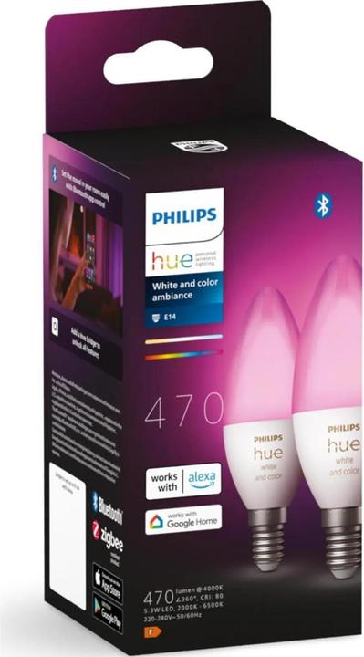 Actual product image Philips Hue White & Color BT (E14, 470 lm, 2x)