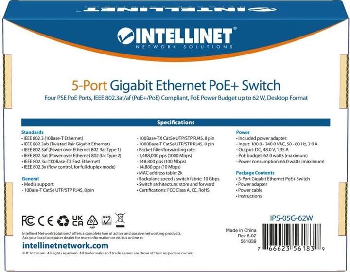 Energie-Label Intellinet 5-Port Gigabit PoE+ Switch (5 Ports)