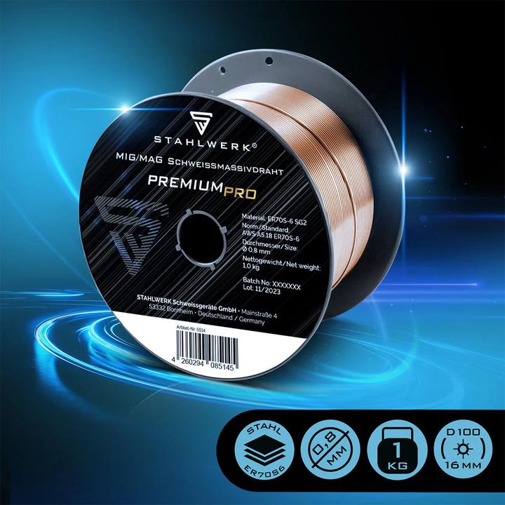 Produktbild Stahlwerk Schweissdraht MIG MAG ER70S-6  0,8 mm 1 kg D100 Drahtrolle 3er Set