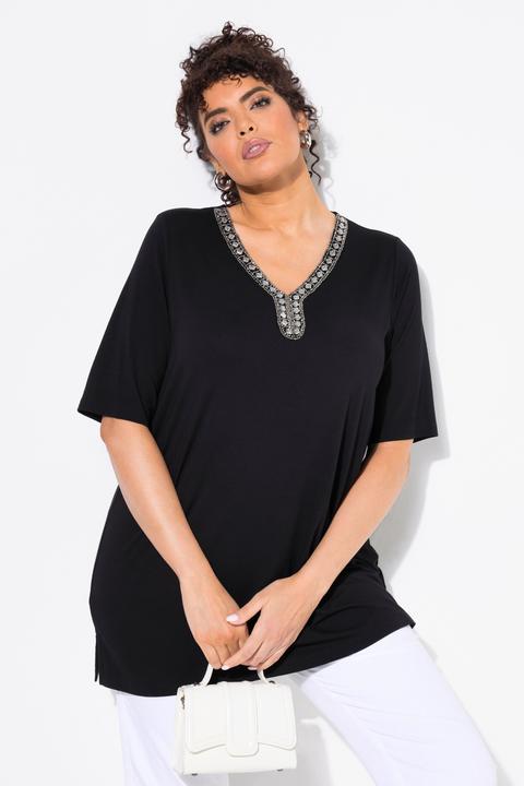 Produktbild Ulla Popken T-Shirt, Ziersteine, A-Linie, V-Ausschnitt, Halbarm (46, 48)